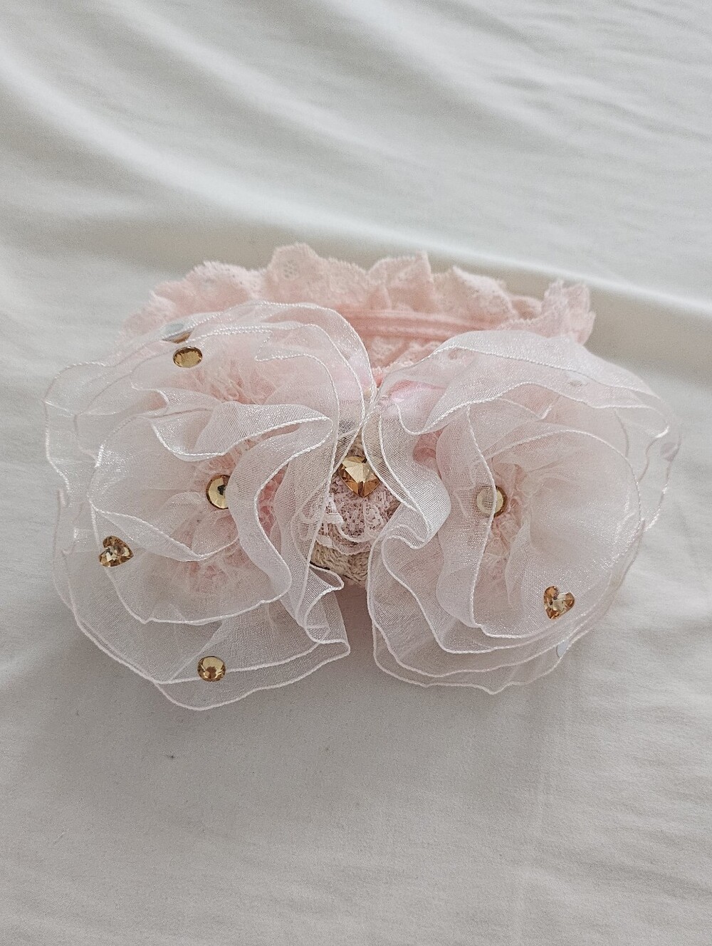 Rare La Pafait Hime Gyaru Lolita Pink Tulle Bow And Teddy Bear Rhinestone Garter